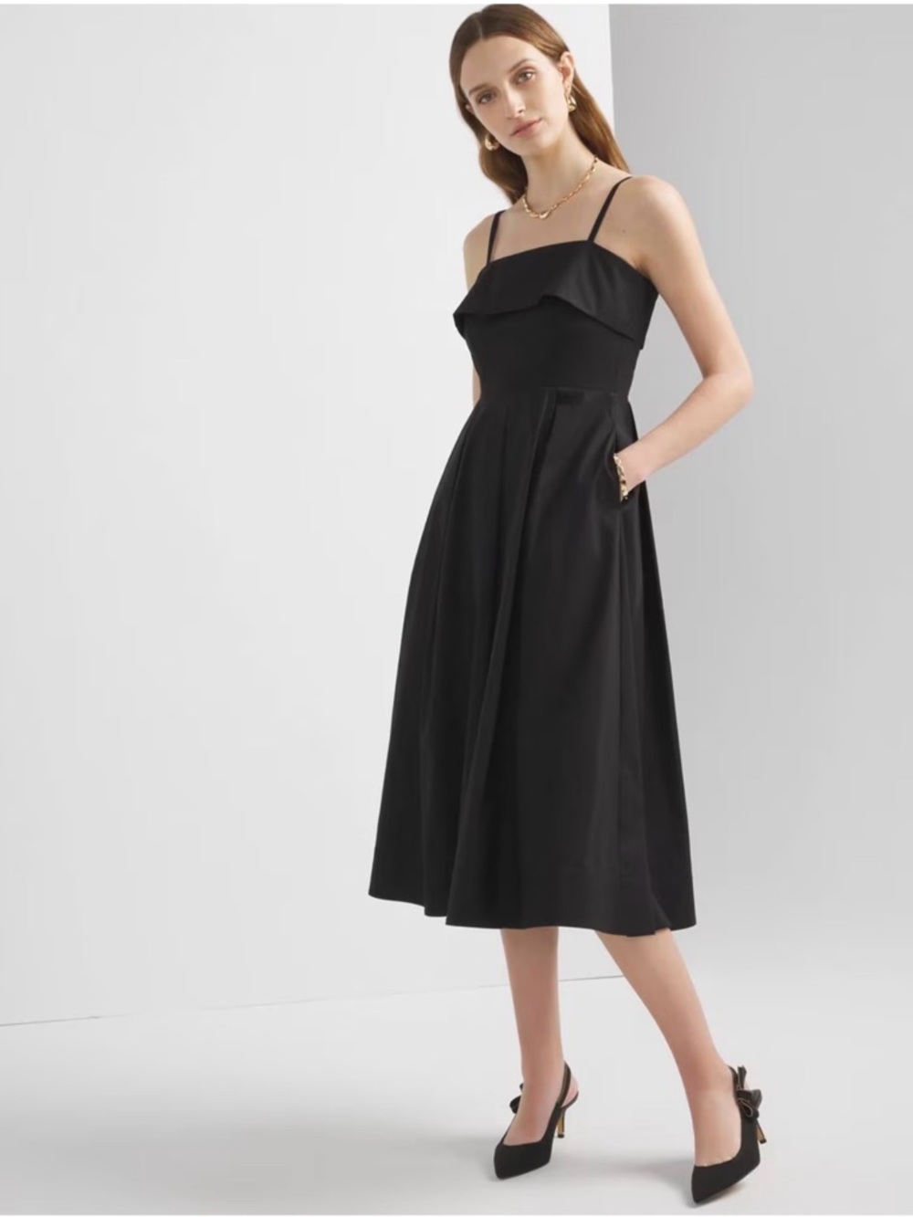 White House Black Market 
Cotton Poplin Midi Dress